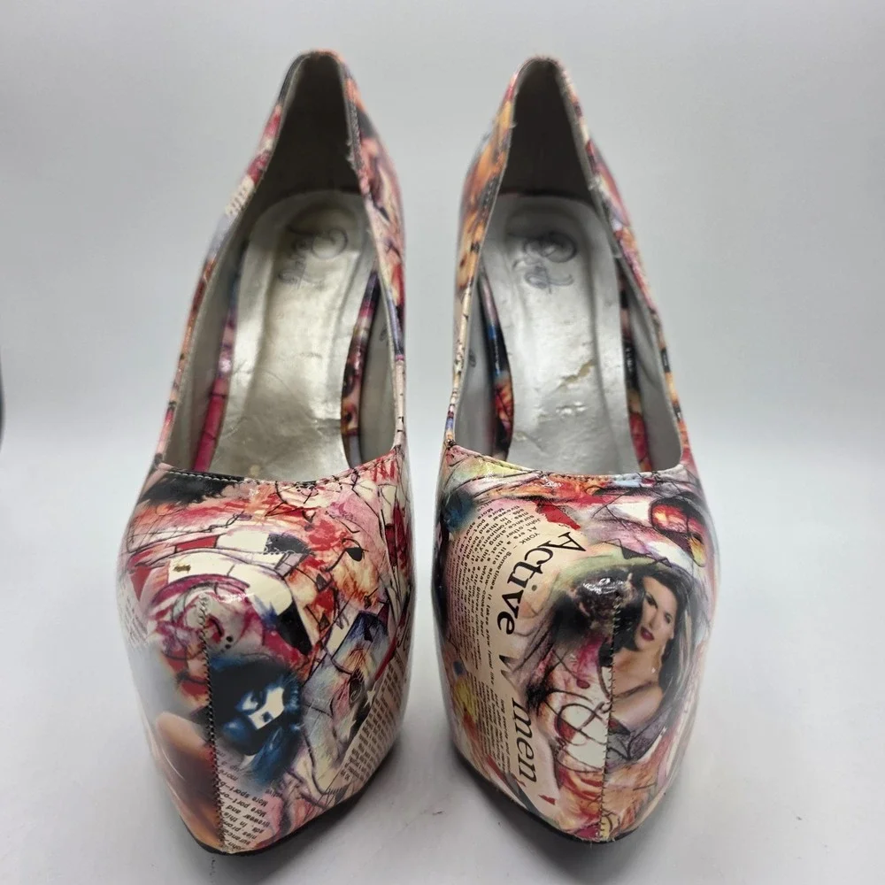 Rosette Platform Stiletto Heels 8 Magazine Collage Print Stripper Clubwear Elle
